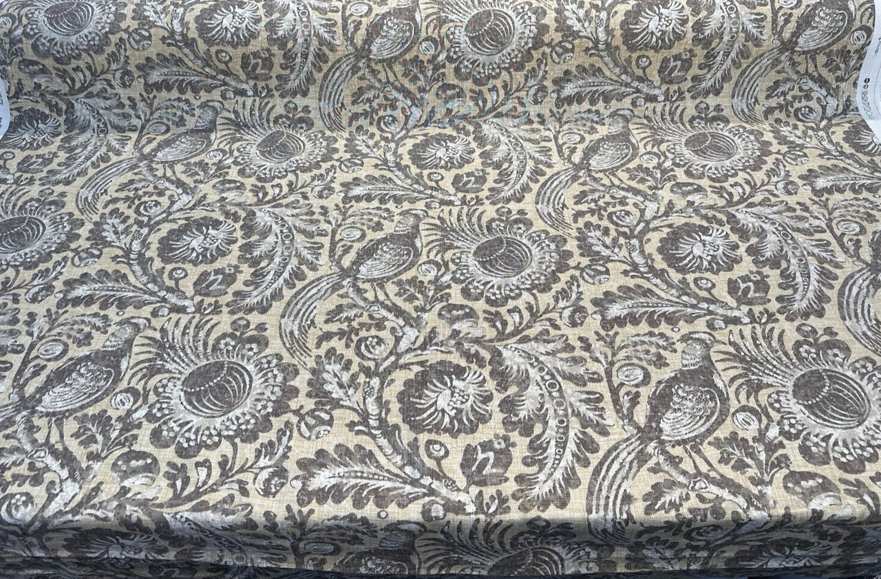 1 Yard Waverly Desert Bird Linen Rayon Blend Fabric, Upholstery Drapery Print 54" Wide
